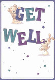 Radiating bright cheer, this Stockwell get well card charms with its optimistic energy: two adorable companions, a teddy bear and a puppy with floppy ears, appear mid-leap, balancing the playful, bold letters spelling 'Get Well'. Indigo and teal shades create a vivid pop against the soft cream background, evocative of the vibrant local murals and the welcoming feel of Stockwell's open markets. Whimsical stars in blue and purple scatter across the scene, infusing each corner with hopefulness. The illustrated textures-the bear's fuzzy fur, the puppy's velvety softness-offer a tactile presence that recalls the comfort of wrapping up in a favorite blanket, or the gentle touch of freshly arranged petals. This card doesn't just send a message; it delivers a wave of genuine compassion and lighthearted encouragement, crafted with the same care we bring to every bouquet at Flower Delivery Stockwell, reaching homes from Brixton Road to South Lambeth with thoughtful warmth.